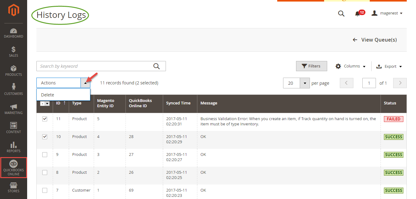 Documentation > 2. QuickBooks Online Integration User Guides > Magento-2-QuickBooks-Online-History-Logs.png